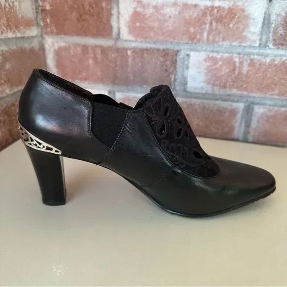 Brighton Rand Booties Heels Metal Witchy Vintage Women’s 6.5 Black Dark Academia - Picture 3 of 9